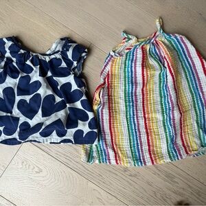 Primary Navy Heart Print Blouse 3T and Colorful Striped Sundress 4-5T